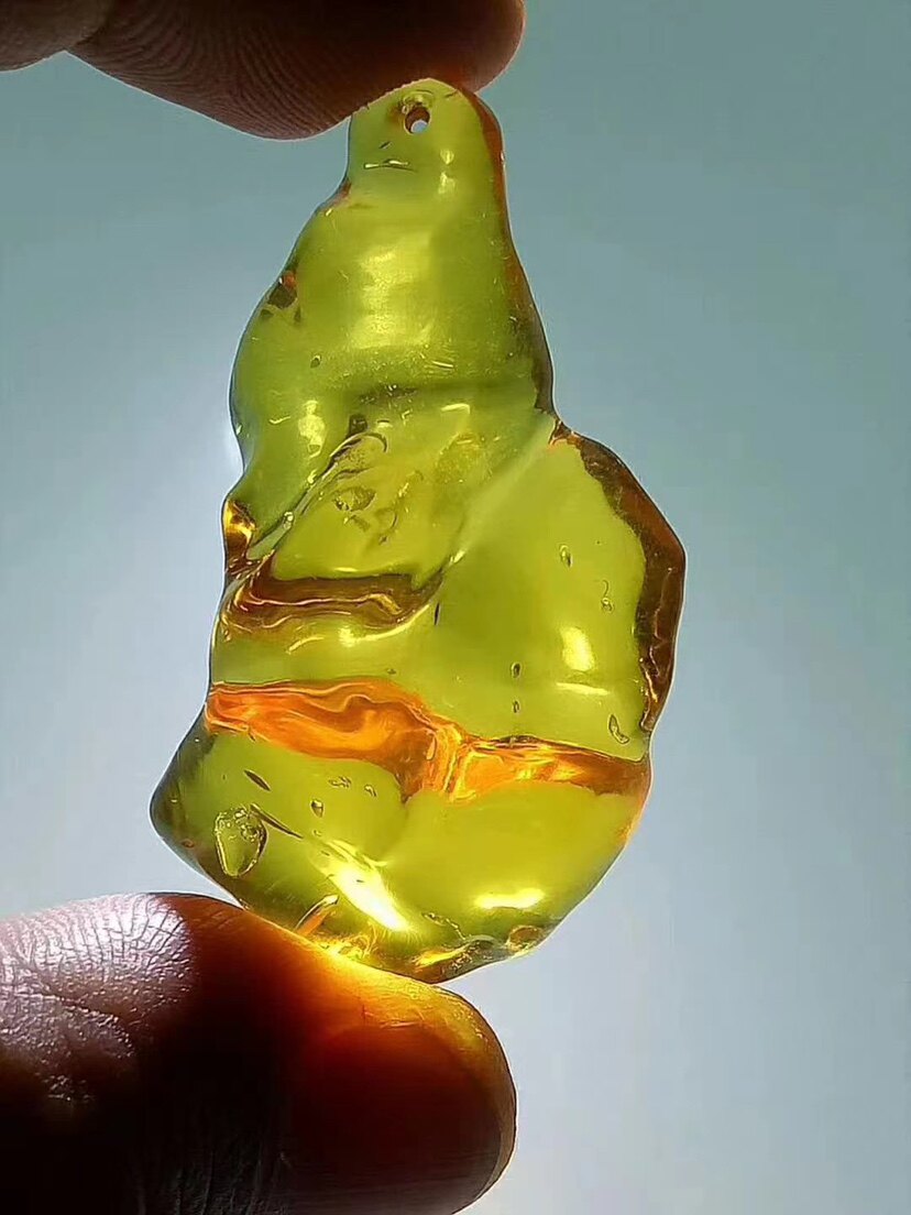 【素缘】缅甸纯天然虫珀吊坠0901 23琥珀带水胆吊坠活水葫芦挂件