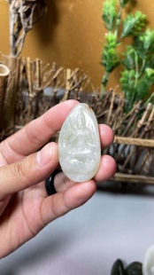 素缘新疆和田玉天然玉石观音菩萨牌子籽料白玉山流水二级白挂件