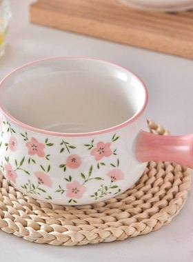 日式小清新陶瓷餐具奶锅手柄碗烘焙网红家用泡面碗饭碗水果沙拉碗