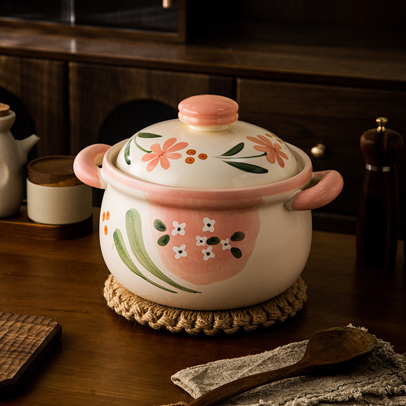 陶瓷中式砂锅家用创意粉色煲汤锅耐高温干烧不裂炖锅大容量煲粥锅