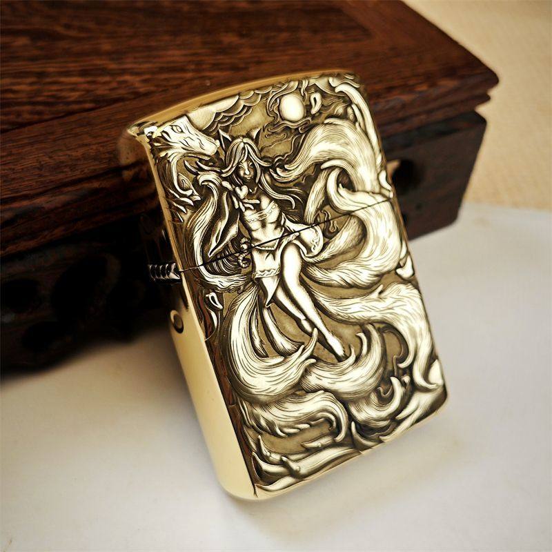 佐罗902s盔甲二代煤油打火机浮雕三代九尾狐双面美女防风个性
