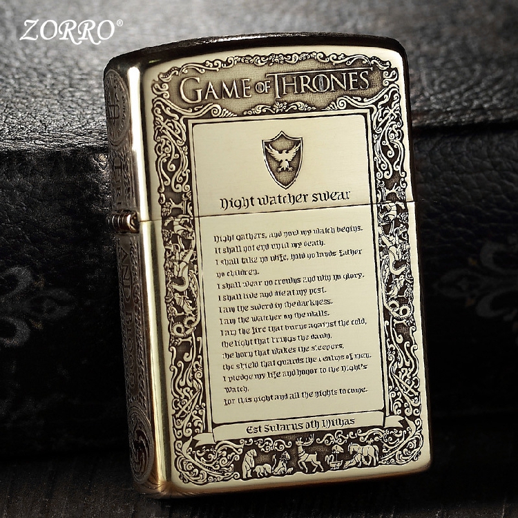 佐罗902黄铜煤油打火机五面激光雕刻冰与火之宝翻盖款式黄铜外壳