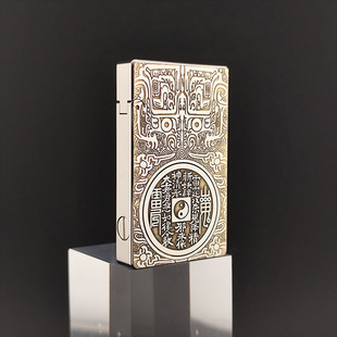 饕餮纹山鬼花钱白镍佐罗799朗声煤油打火机镍双色超薄盔甲密封铜