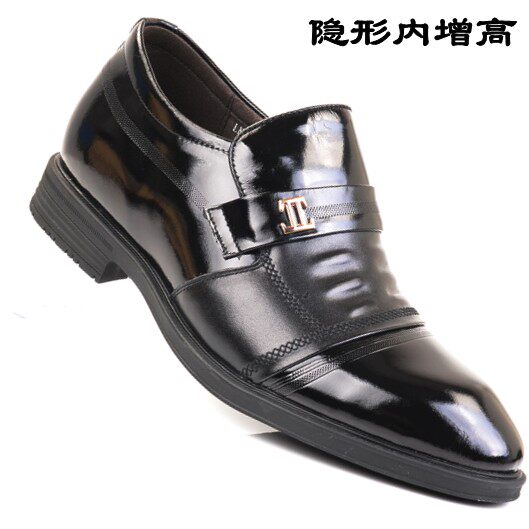 新款隐形内增高皮鞋 男士亮光内高跟 中跟商务真皮内加高约会单鞋