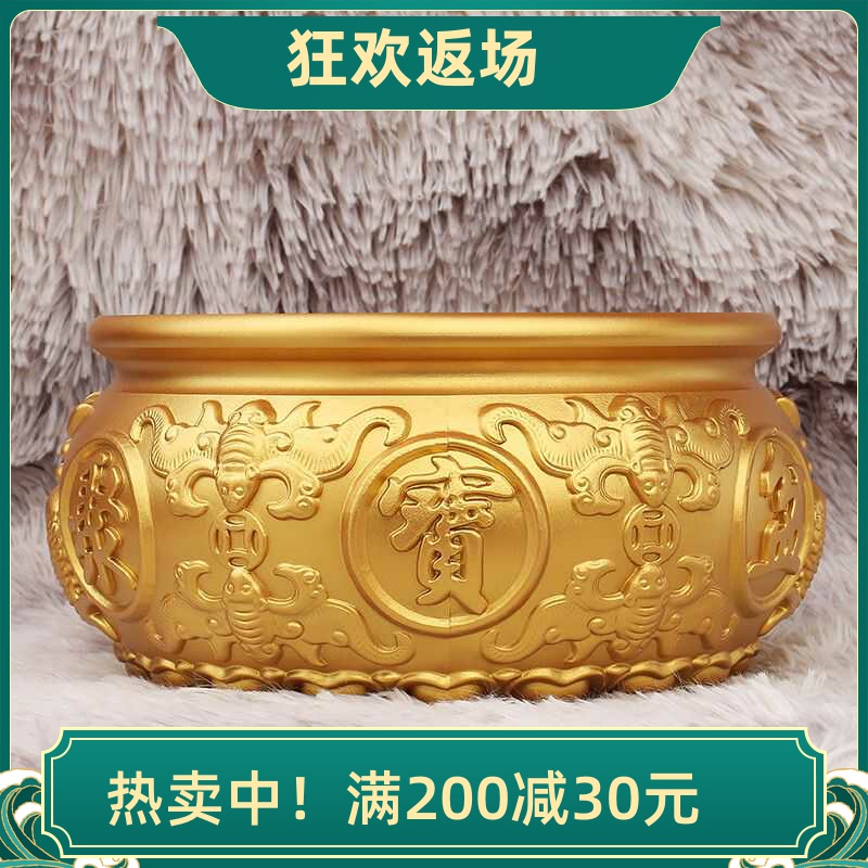 招财办公室聚宝盆摆件纯黄铜八福