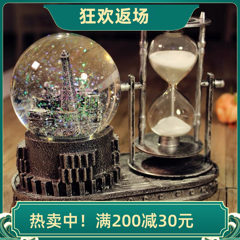 复古沙漏计时器雪花水晶球音乐盒