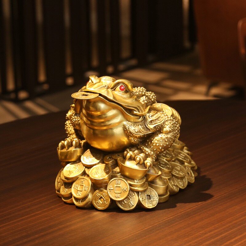 黄铜金蟾摆件三足金蟾蜍聚宝盆开业礼品三脚金蝉动物新中式装饰品