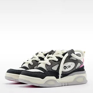Ocai面包鞋复古黑武士厚底老爹鞋国潮牌情侣小白鞋男女运动滑板鞋