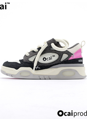 Ocai 2026春季 新款男女明星同款黑色牛仔休闲板鞋 面包潮鞋