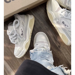 Ocai 大面包鞋复古老爹厚底情侣小白鞋国潮牌运动粗鞋带滑板鞋