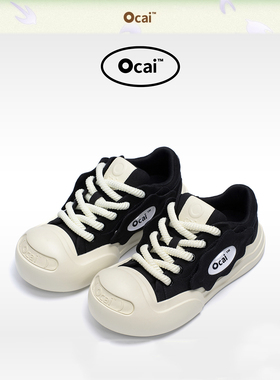 Ocai smile开口笑 黑色帆布鞋 厚底增高小众国潮鞋情侣大头休闲鞋