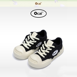 Ocai smile开口笑 黑色帆布鞋 厚底增高小众国潮鞋情侣大头休闲鞋