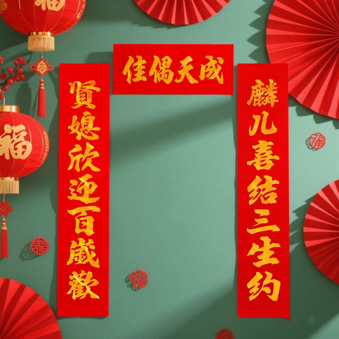 植绒烫金男方对联父母房专用