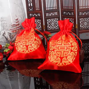 喜糖布袋结婚喜袋订亲生小孩喜糖袋抽绳绸布糖果袋糖盒包装糖袋子