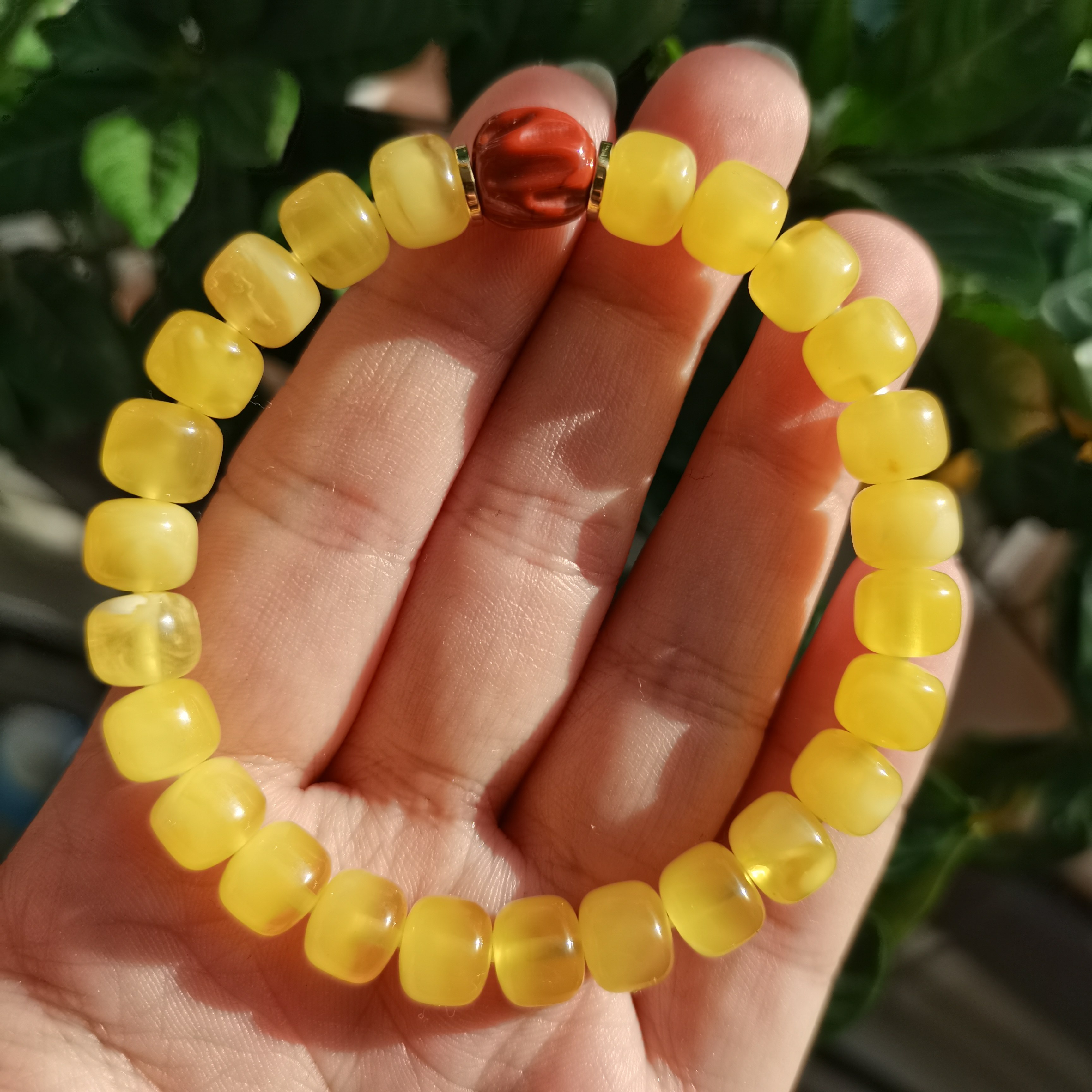 天然原矿琥珀蜜蜡老型珠8*6.5南红单圈手串链叠戴混搭男女款文玩