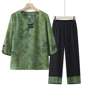 中老年女装妈妈装国风两件套夏装奶奶夏季喜庆套装老人母亲节衣服