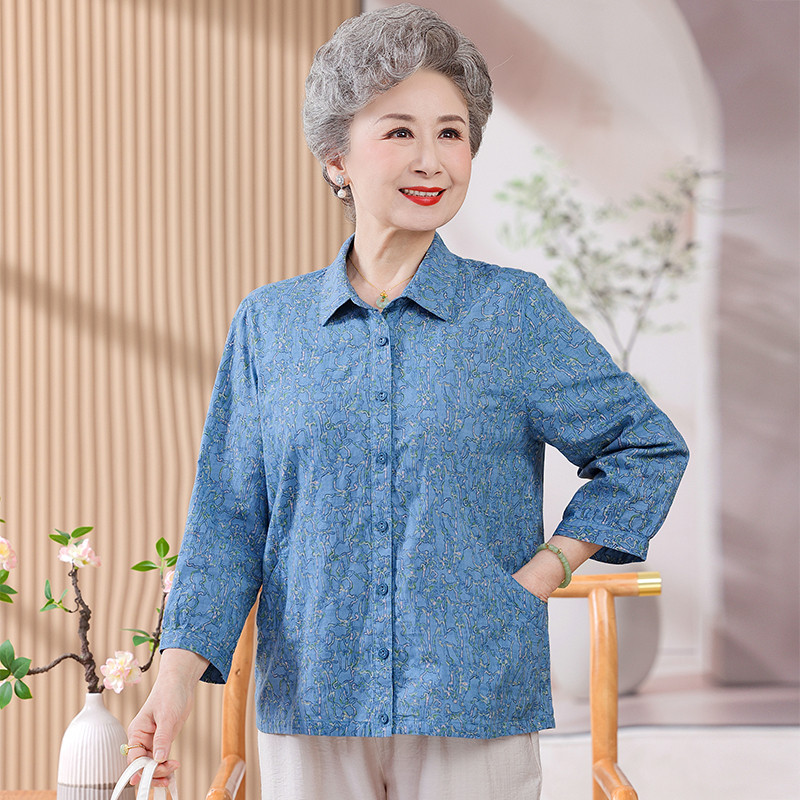 中老年女纯棉薄款衬衫外套春秋图片