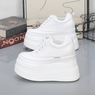 女百搭休闲鞋 厚底内增高11CM小个子松糕鞋 皮面小白鞋 2025春秋新款