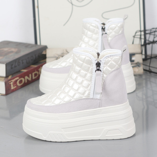 雪地靴女冬季 12CM百搭瘦瘦靴马丁靴女 加绒加厚保暖厚底内增高10