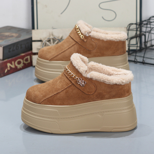 棉毛毛拖 女厚底内增高11CM无后跟懒人鞋 勃肯鞋 秋冬加绒包头半拖鞋