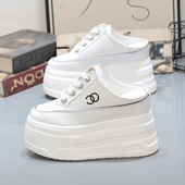 半拖鞋 12CM小个子无后跟懒人鞋 女 女厚底内增高10 2025春夏小白鞋