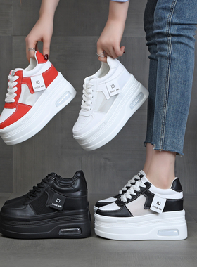 2024夏网面透气小白鞋女厚底内增高10cm12cm松糕鞋女百搭休闲单鞋