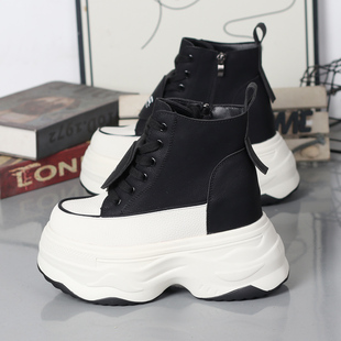 12CM百搭休闲学生单棉鞋 2024秋冬季 内增高10 女厚底小白鞋 高帮鞋