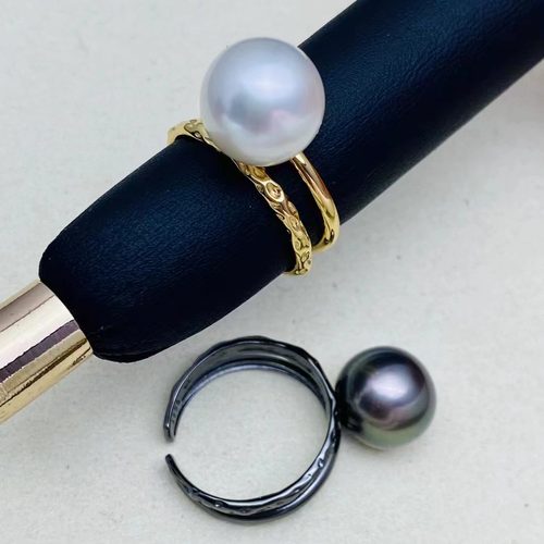 DIY配件天然珍珠S925纯银精工调节光版戒指空托 配6-10mm圆扁珠