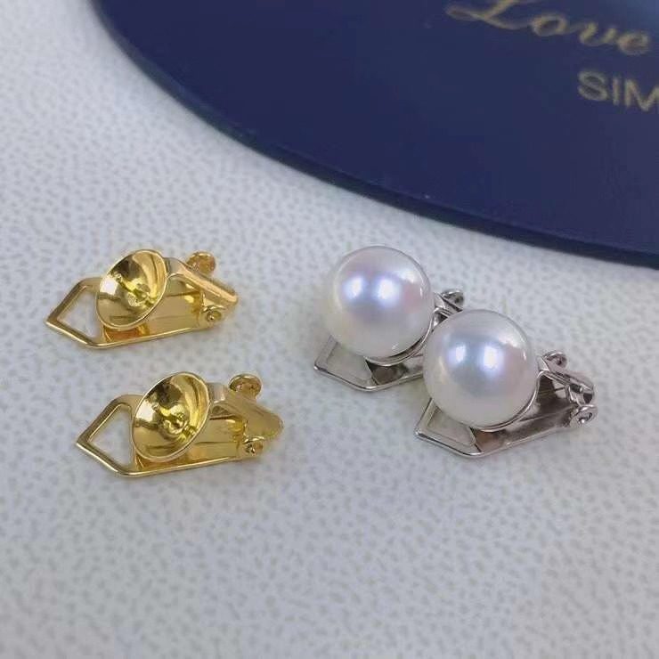 DIY配件天然珍珠S925纯银时尚无耳洞款耳夹空托配7-10mm圆扁珠