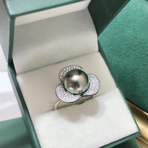 DIY配件天然珍珠S925纯银幸运花瓣调节戒指空托 配10-11mm圆扁珠