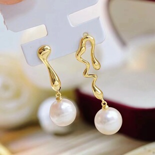 DIY配件天然珍珠S925纯银时尚个性异形AB款耳钉空托配8-12mm圆椭