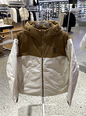 MLB男女同款冬季NY大标拼接运动羽绒服防风保暖连帽外套3ADJB0646