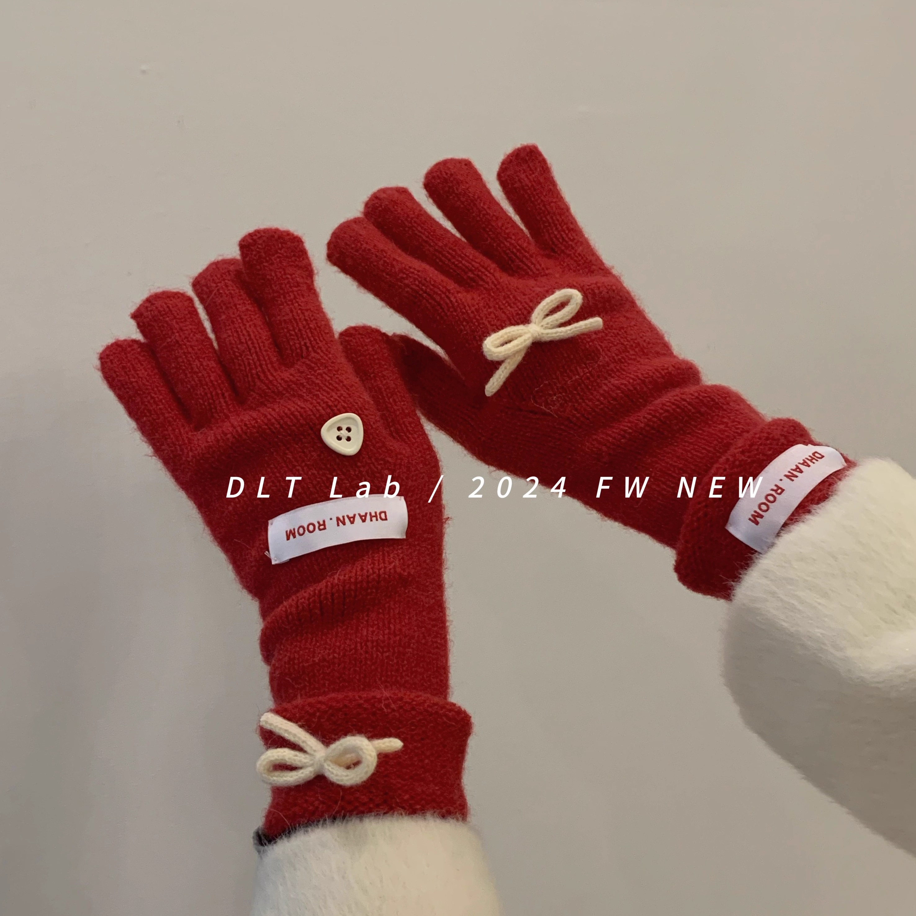 蝴蝶结可触屏手套分指自制保暖