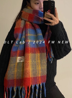 DLTLab丁老头秋冬新品自制圣诞节日感格子围巾红色英伦保暖围脖韩