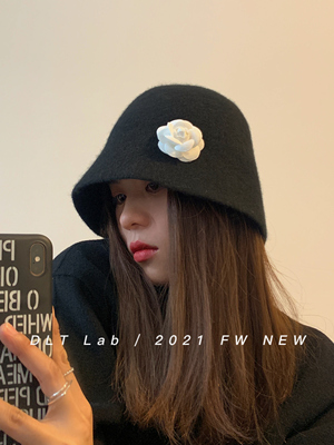 DLTLab丁老头秋冬新品小众小香风水桶帽羊毛山茶花渔夫帽法式优雅
