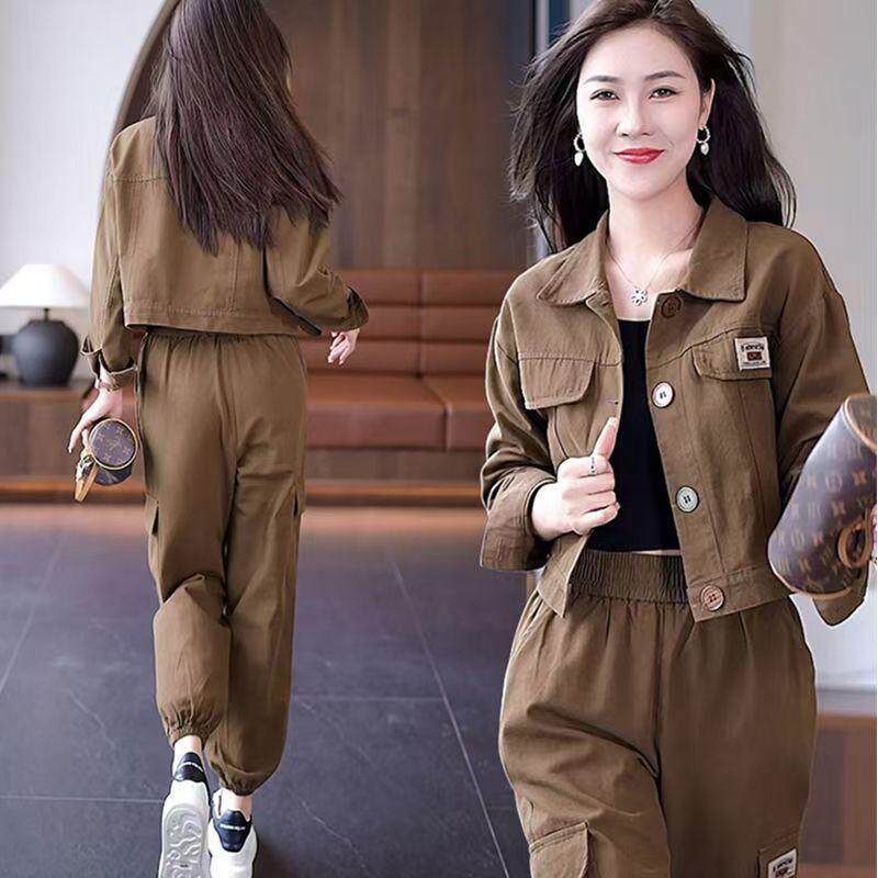 时尚工装裤套装女2026春秋新款洋气显瘦休闲小个子束脚裤两件套女,女装/女士精品,时尚套装,淘宝优惠券,粉丝福利购,淘宝优惠卷