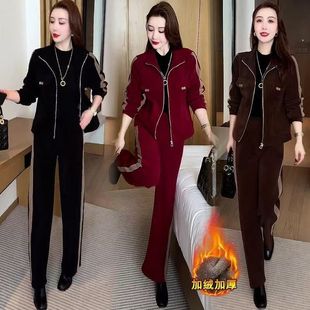 加绒加厚时尚休闲套装女2026秋冬新款洋气减龄显瘦阔腿裤两件套潮