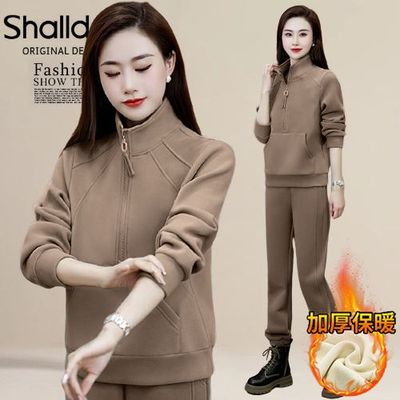 女士卫衣运动套装女冬装新款2025年冬天胖mm大码女装加绒加厚外套