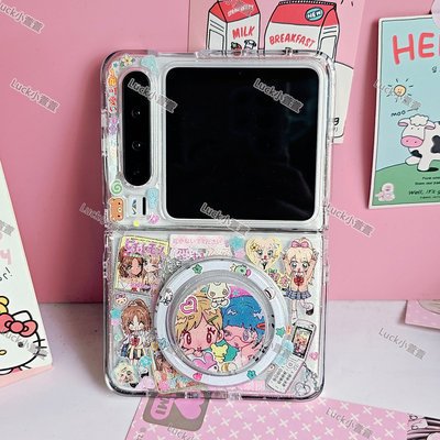 Y2K可爱女孩磁吸支架折叠手机壳