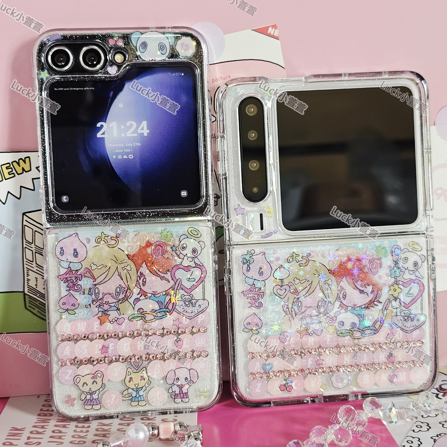 可爱键盘少女小折叠滴胶手机壳