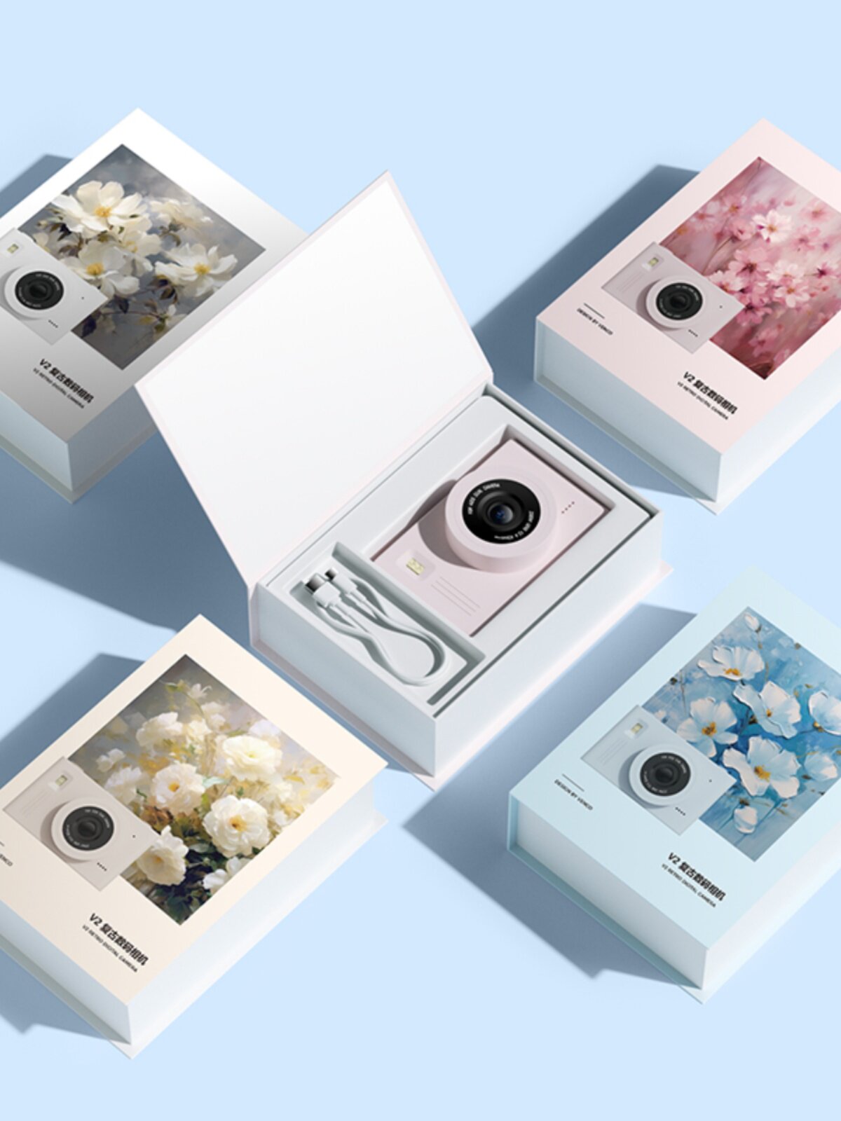 V2 BLOSSOM 시리즈 학생 CCD 어린이 복고풍 카메라 캠퍼스 I HD 대형 스크린 사진 비디오 새해 선물