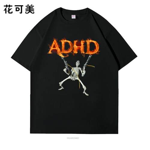 夏季圆领自闭症骷髅T恤幽默搞笑男女士时尚嘻哈复古休闲印花短袖