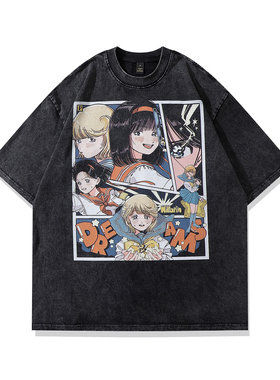 Aelfric Eden日本动漫卡通女孩纯棉T恤2023男式街头服饰原宿嘻哈