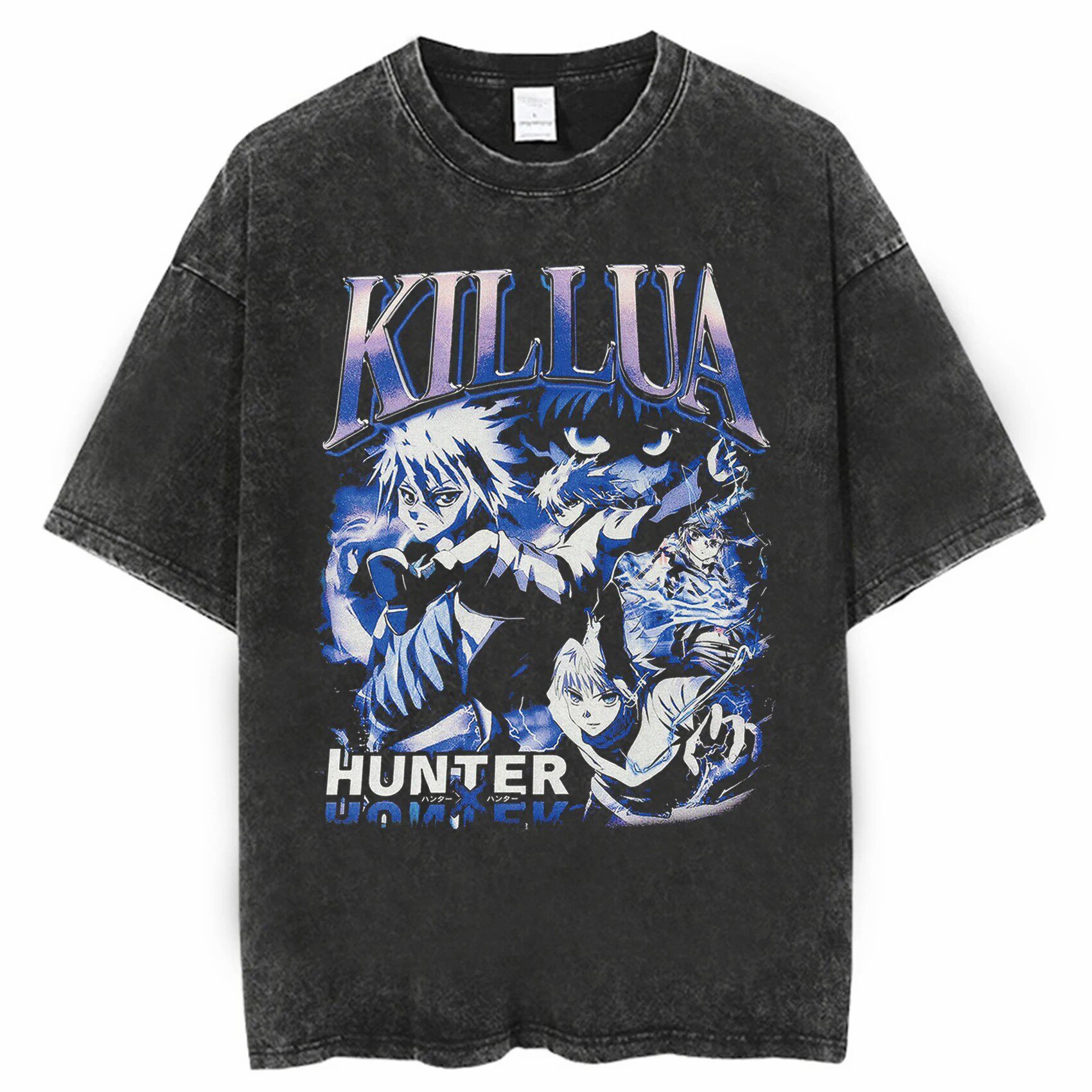 嘻哈oversize水洗做旧复古短袖t恤动漫全职猎人hunter x hunter