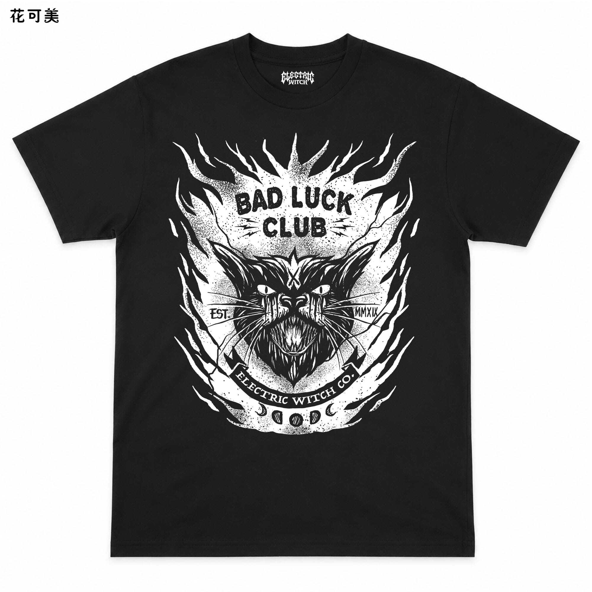 花可美BAD LUCK CLUB摇滚乐队印花短袖T恤男女宽松复古风图片