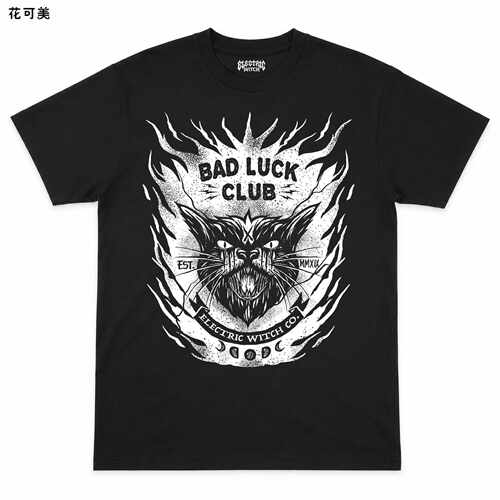花可美BAD LUCK CLUB摇滚乐队印花短袖T恤男女宽松复古风
