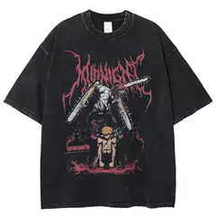 Vintage Washed T-Shirt Anime Chainsaw Man Mens Cotton Summer Short Sleeve Tee Unisex Harajuku Casual Hip Hop Street