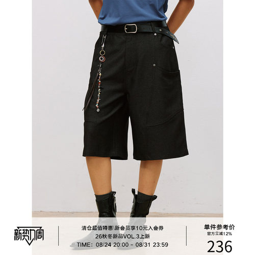 LR MADE 26SS 弧形双袋 错综破缝 铆钉点缀 花纱休闲TR短西裤