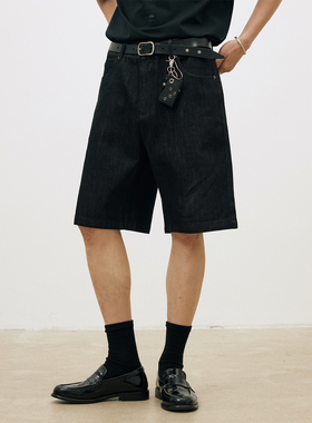 LR MADE 26SS 质感原牛 定制古银撞钉 麂皮皮牌 13oz五分牛仔短裤