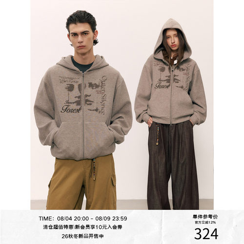 LR MADE 26AW 做旧华夫格肌理 虚幻人脸数码印花拉链连帽卫衣外套